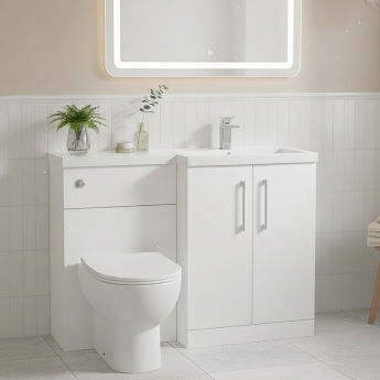 Nuie Arno RH Combination Unit with L-Shape Basin 1100mm Wide - Gloss White
