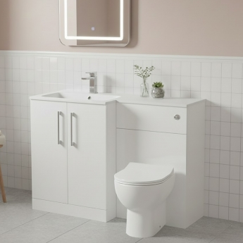 Nuie Arno LH Combination Unit with L-Shaped Stone Basin 1100mm Wide - Gloss White | Product Image