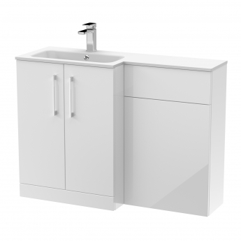 Nuie Arno LH Combination Unit with L-Shaped Stone Basin 1100mm Wide - Gloss White | Product Image