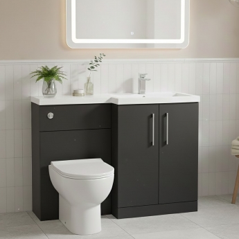 Nuie Arno RH Combination Unit with L-Shape Basin 1100mm Wide - Satin Anthracite | Product Image