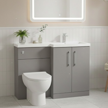 Nuie Arno RH Combination Unit with L-Shape Basin 1100mm Wide - Satin Grey | Product Image