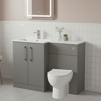 Nuie Arno LH Combination Unit with L-Shaped Stone Basin 1100mm Wide - Satin Grey | Product Image