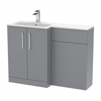 Nuie Arno LH Combination Unit with L-Shaped Stone Basin 1100mm Wide - Satin Grey | Product Image