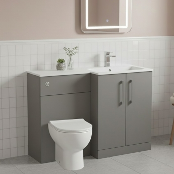 Nuie Arno RH Combination Unit with L-Shaped Stone Basin 1100mm Wide - Satin Grey | Product Image