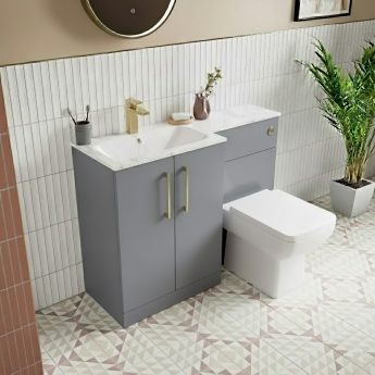 Nuie Arno LH Combination Unit with L-Shaped Stone Textured Basin 1100mm Wide - Satin Grey | Product Image