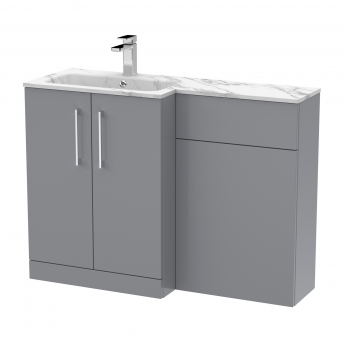 Nuie Arno LH Combination Unit with L-Shaped Stone Textured Basin 1100mm Wide - Satin Grey | Product Image