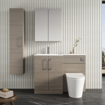 Nuie Arno LH Combination Unit with L-Shaped Stone Basin 1100mm Wide - Solace Oak | Product Image