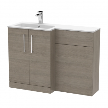 Nuie Arno LH Combination Unit with L-Shaped Stone Basin 1100mm Wide - Solace Oak | Product Image