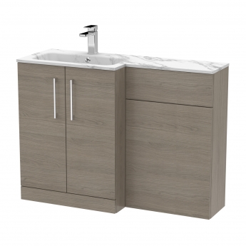Nuie Arno LH Combination Unit with L-Shaped Stone Textured Basin 1100mm Wide - Solace Oak | Product Image