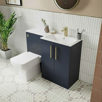 Nuie Arno RH Combination Unit with L-Shaped Stone Textured Basin 1100mm Wide - Midnight Blue | Product Image