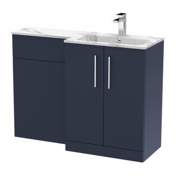 Nuie Arno RH Combination Unit with L-Shaped Stone Textured Basin 1100mm Wide - Midnight Blue | Product Image