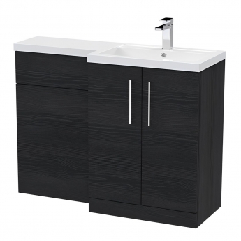 Nuie Arno RH Combination Unit with L-Shape Basin 1100mm Wide - Charcoal Black Woodgrain