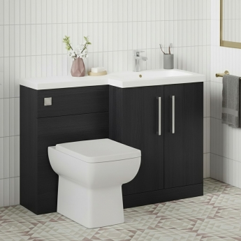 Nuie Arno RH Combination Unit with L-Shape Basin 1100mm Wide - Charcoal Black Woodgrain