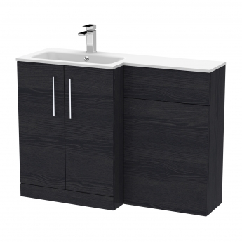 Nuie Arno LH Combination Unit with L-Shaped Stone Basin 1100mm Wide - Charcoal Black | Product Image
