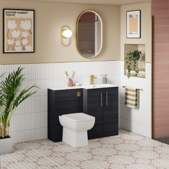 Nuie Arno RH Combination Unit with L-Shaped Stone Textured Basin 1100mm Wide - Charcoal Black | Product Image