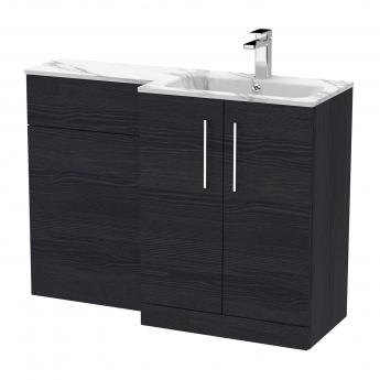 Nuie Arno RH Combination Unit with L-Shaped Stone Textured Basin 1100mm Wide - Charcoal Black | Product Image