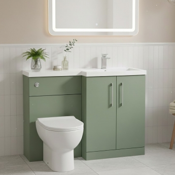Nuie Arno RH Combination Unit with L-Shape Basin 1100mm Wide - Satin Green