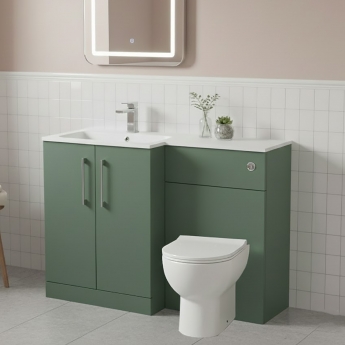 Nuie Arno LH Combination Unit with L-Shaped Stone Basin 1100mm Wide - Satin Green