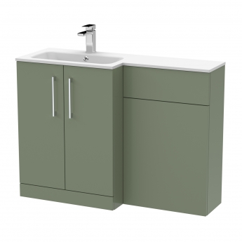 Nuie Arno LH Combination Unit with L-Shaped Stone Basin 1100mm Wide - Satin Green