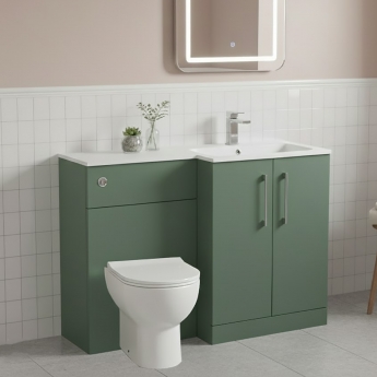 Nuie Arno RH Combination Unit with L-Shaped Stone Basin 1100mm Wide - Satin Green | Product Image