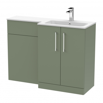 Nuie Arno RH Combination Unit with L-Shaped Stone Basin 1100mm Wide - Satin Green | Product Image