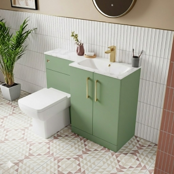 Nuie Arno RH Combination Unit with L-Shaped Stone Textured Basin 1100mm Wide - Satin Green