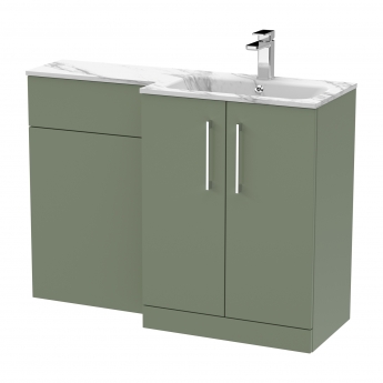 Nuie Arno RH Combination Unit with L-Shaped Stone Textured Basin 1100mm Wide - Satin Green