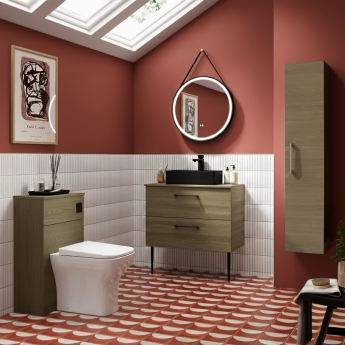 Nuie Arno Wall Hung 1-Door Tall Unit 300mm Wide - Solace Oak Woodgrain