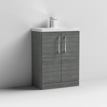 Arno Compact Woodgrain 600mm 2-Door Floor Standing Vanity Unit