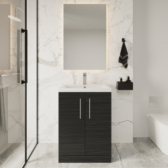 Arno Compact Woodgrain 600mm 2-Door Floor Standing Vanity Unit
