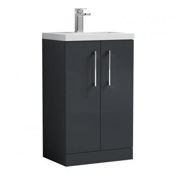 Nuie Arno Compact Floor Standing 2-Door Vanity Unit with Polymarble Basin 500mm Wide - Satin Anthracite