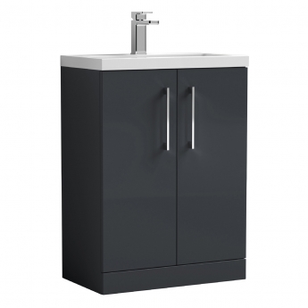 Nuie Arno Compact Floor Standing 2-Door Vanity Unit with Polymarble Basin 600mm Wide - Satin Anthracite