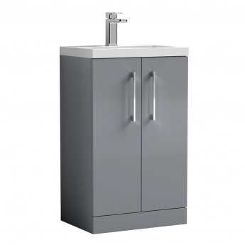 Nuie Arno Compact Floor Standing 2-Door Vanity Unit with Ceramic Basin 500mm Wide - Satin Grey