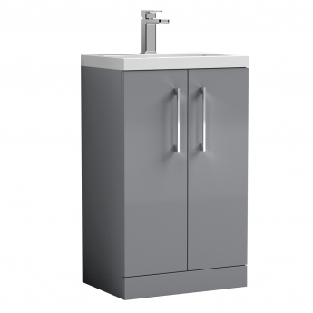 Nuie Arno Compact Floor Standing 2-Door Vanity Unit with Polymarble Basin 500mm Wide - Satin Grey