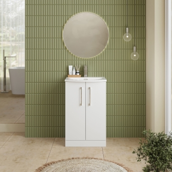 Nuie Arno Floor Standing 2-Door Vanity Unit with Basin-4 500mm Wide - Gloss White | Product Image