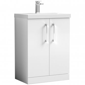 Nuie Arno Floor Standing 2-Door Vanity Unit with Basin-1 600mm Wide - Gloss White