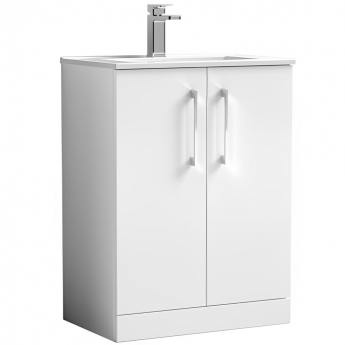 Nuie Arno Floor Standing 2-Door Vanity Unit with Basin-2 600mm Wide - Gloss White