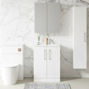 Nuie Arno Floor Standing 2-Door Vanity Unit with Basin-2 600mm Wide - Gloss White