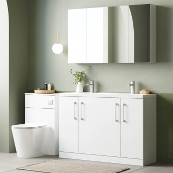 Nuie Arno Floor Standing 4-Door Vanity Unit with Double Polymarble Basin 1200mm Wide - Gloss White | Product Image