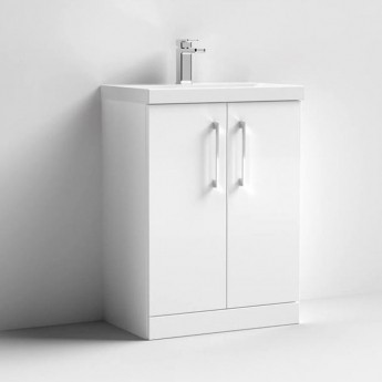 Nuie Arno Floor Standing 2-Door Vanity Unit with Basin-3 600mm Wide - Gloss White