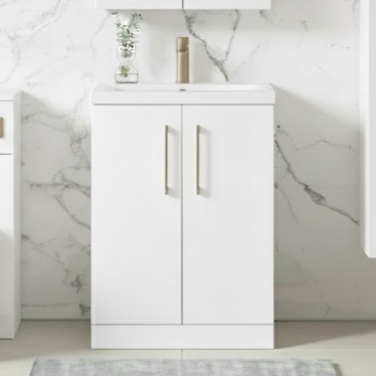 Nuie Arno Floor Standing 2-Door Vanity Unit with Basin-3 600mm Wide - Gloss White