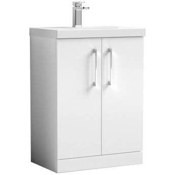 Nuie Arno Floor Standing 2-Door Vanity Unit with Basin-3 600mm Wide - Gloss White