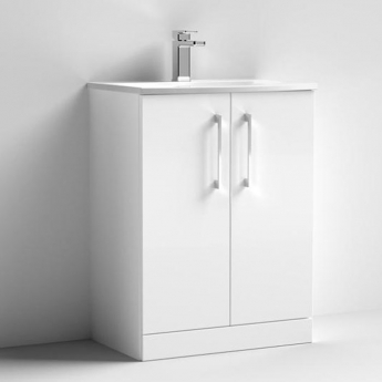 Nuie Arno Floor Standing 2-Door Vanity Unit with Basin-4 600mm Wide - Gloss White