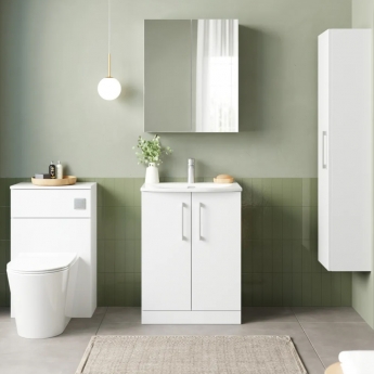 Nuie Arno Floor Standing 2-Door Vanity Unit with Basin-4 600mm Wide - Gloss White