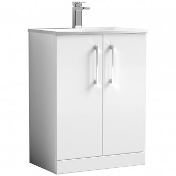 Nuie Arno Floor Standing 2-Door Vanity Unit with Basin-4 600mm Wide - Gloss White
