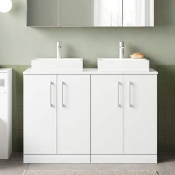 Arno Twin 1200mm 4-Door Floor Standing Vanity Unit with Countertop | Product Image