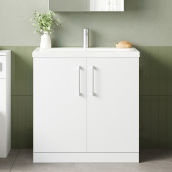Nuie Arno Floor Standing 2-Door Vanity Unit with Basin-1 800mm Wide - Gloss White