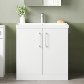 Nuie Arno Floor Standing 2-Door Vanity Unit with Basin-3 800mm Wide - Gloss White
