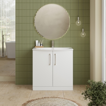 Nuie Arno Floor Standing 2-Door Vanity Unit with Basin-4 800mm Wide - Gloss White