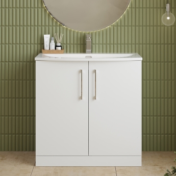 Nuie Arno Floor Standing 2-Door Vanity Unit with Basin-4 800mm Wide - Gloss White
